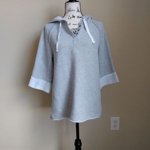 Soft Surroundings top gray half sleeve distressed hoodie sweatshirt women's M